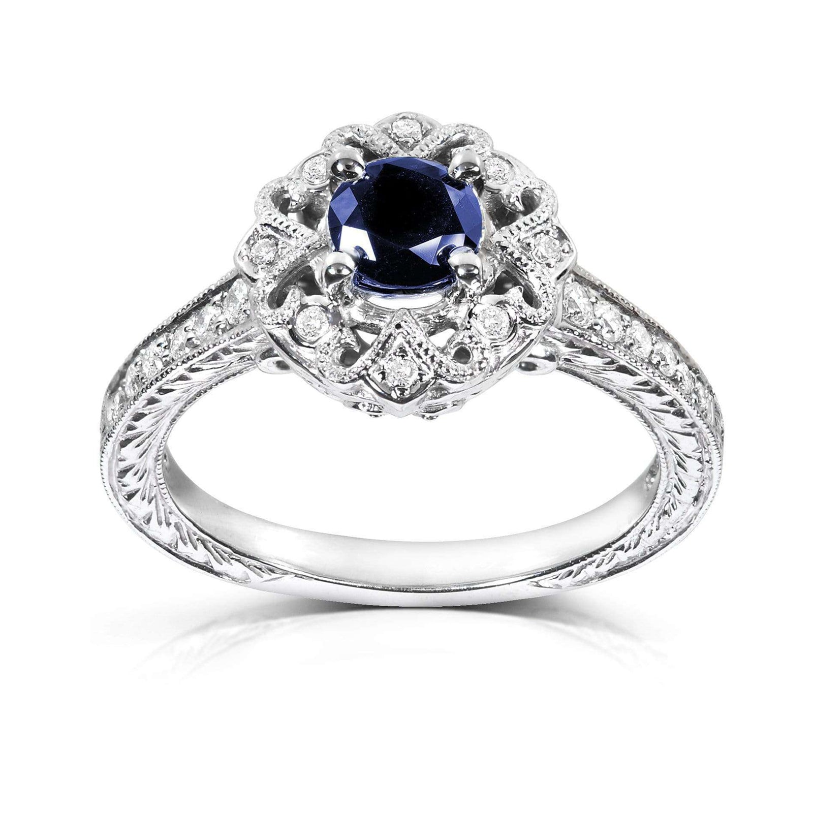 Antique Round-cut Sapphire and Diamond Engagement Ring 3/4 Carat