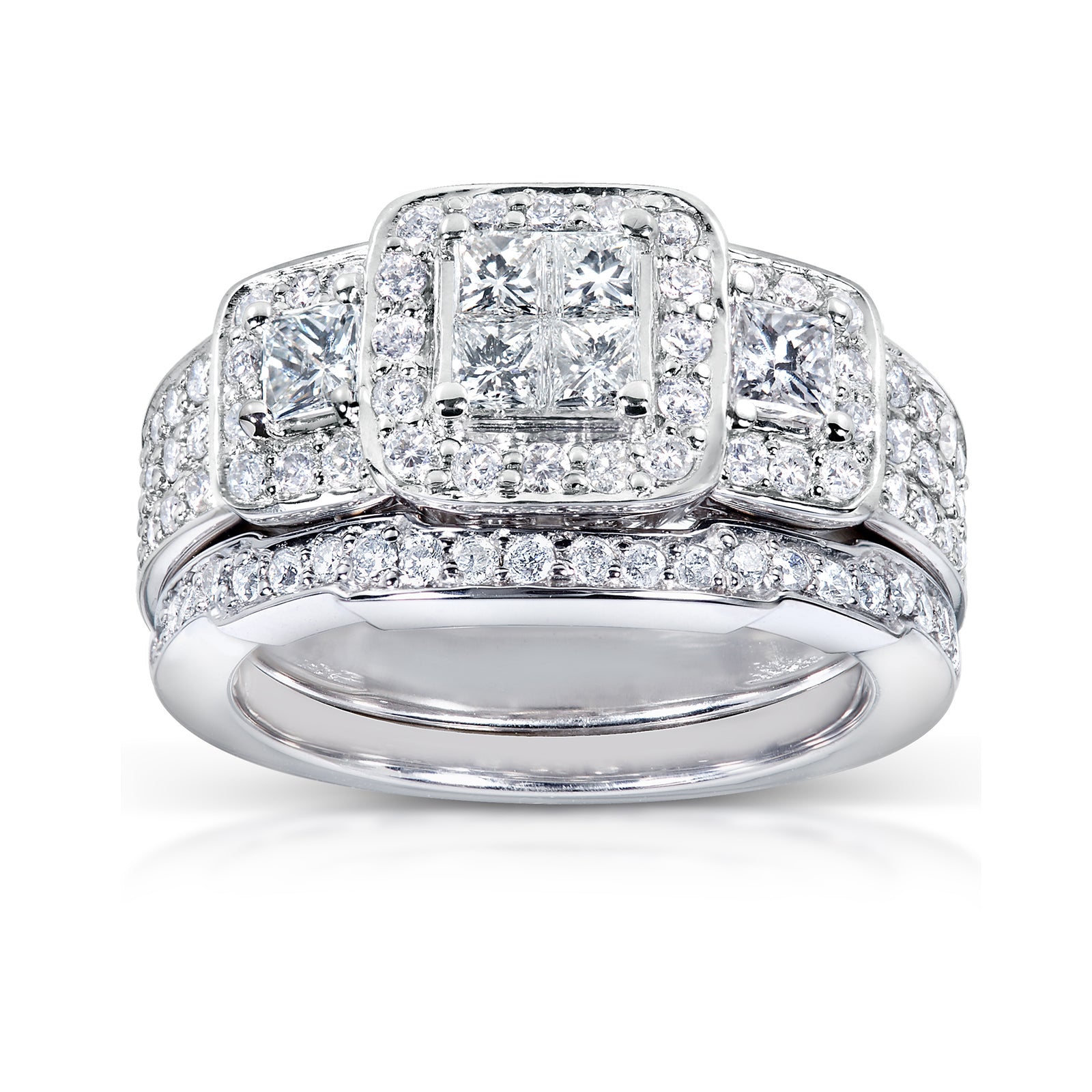 Princess Diamond Wedding Ring Set 1/6 carat (ctw) in 14k White