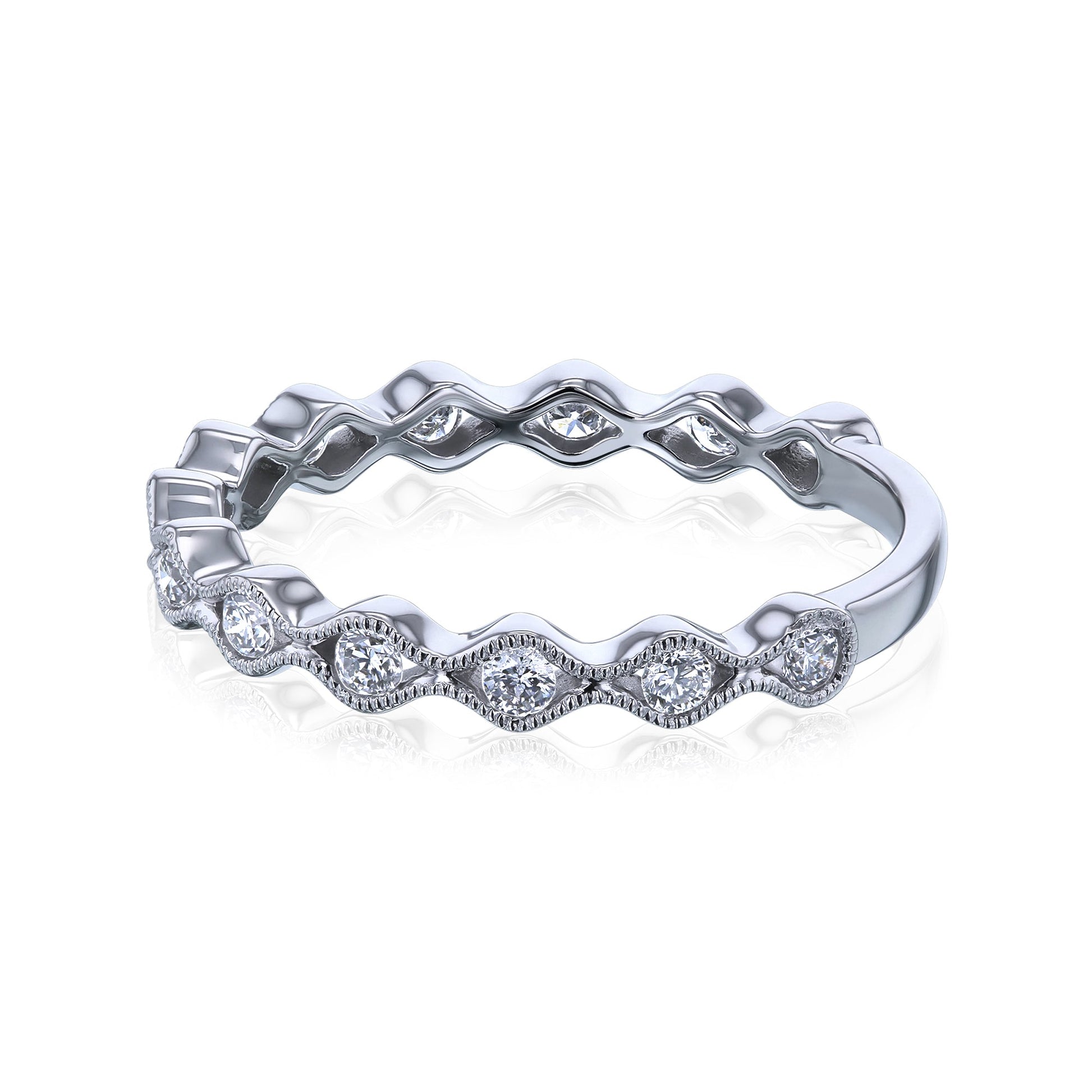 Kobelli Wavy Diamond Channel Milgrain Rim Ring in 14k White Gold