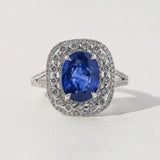 Kobelli Blue Sapphire & White Diamond Tri-Halo Gold Ring