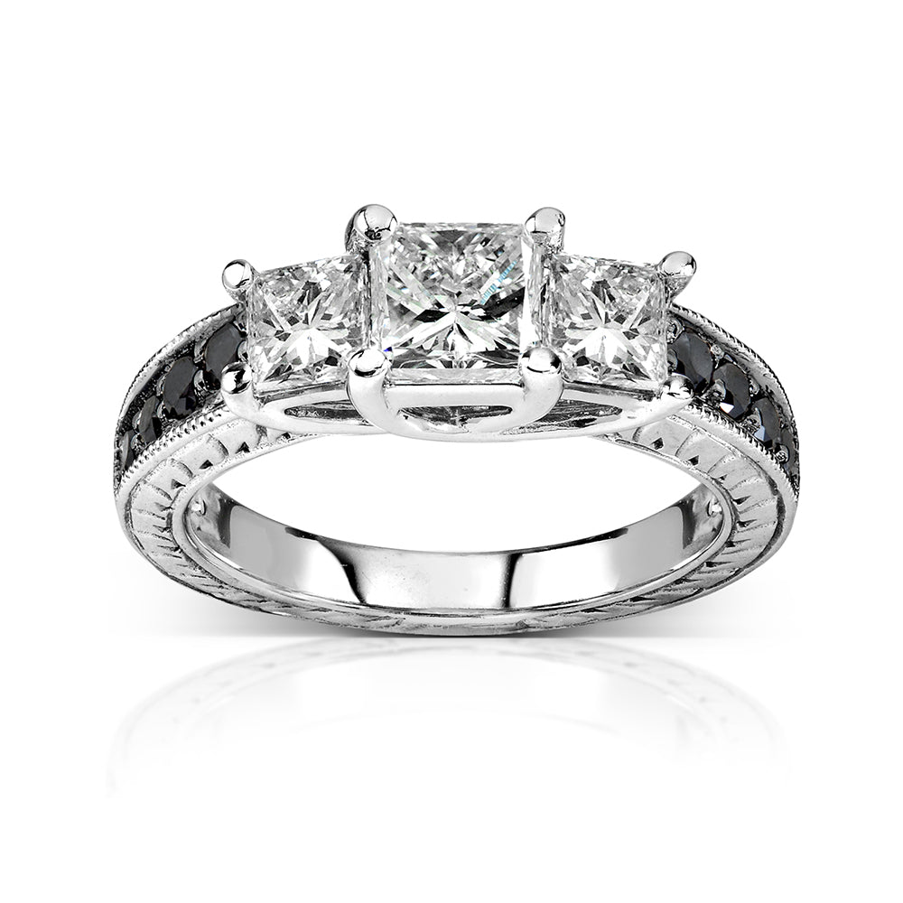 1.35 Carat Black & White Natural Diamond Josephine Ring