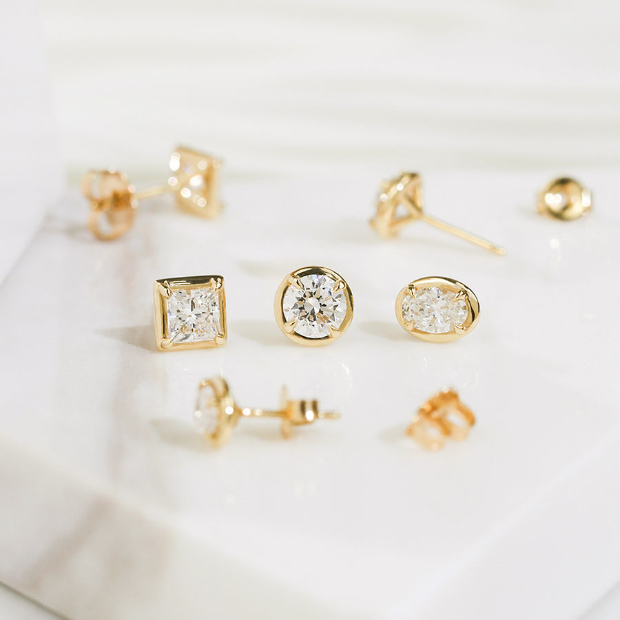 Puff Bezel Diamond Earrings