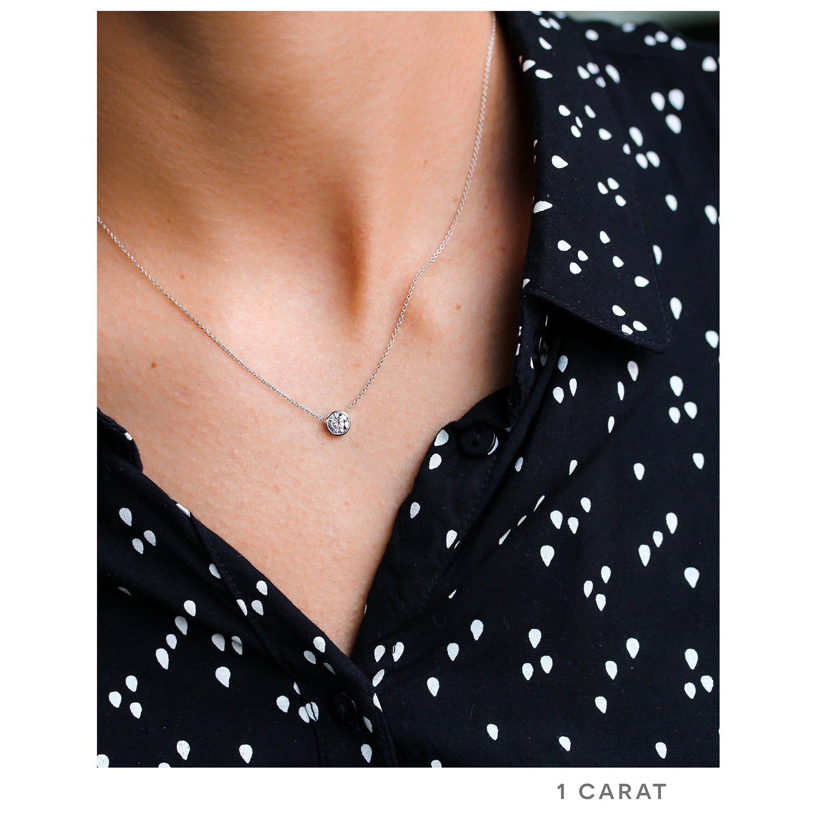 1 carat solitaire bezel necklace - sample on a model