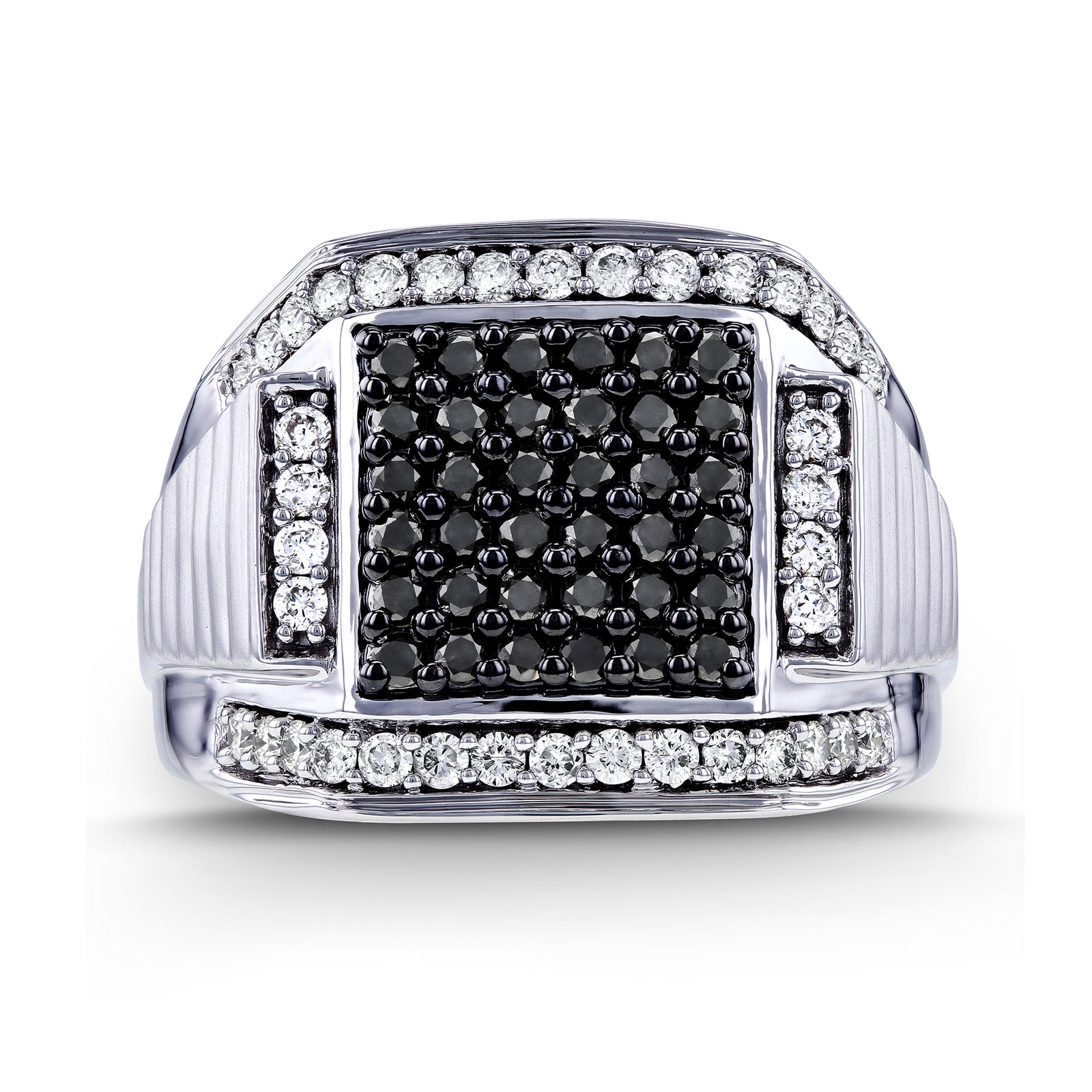 Mens Ring Square Black Diamond Pave and White Diamond Accents 1 Carat