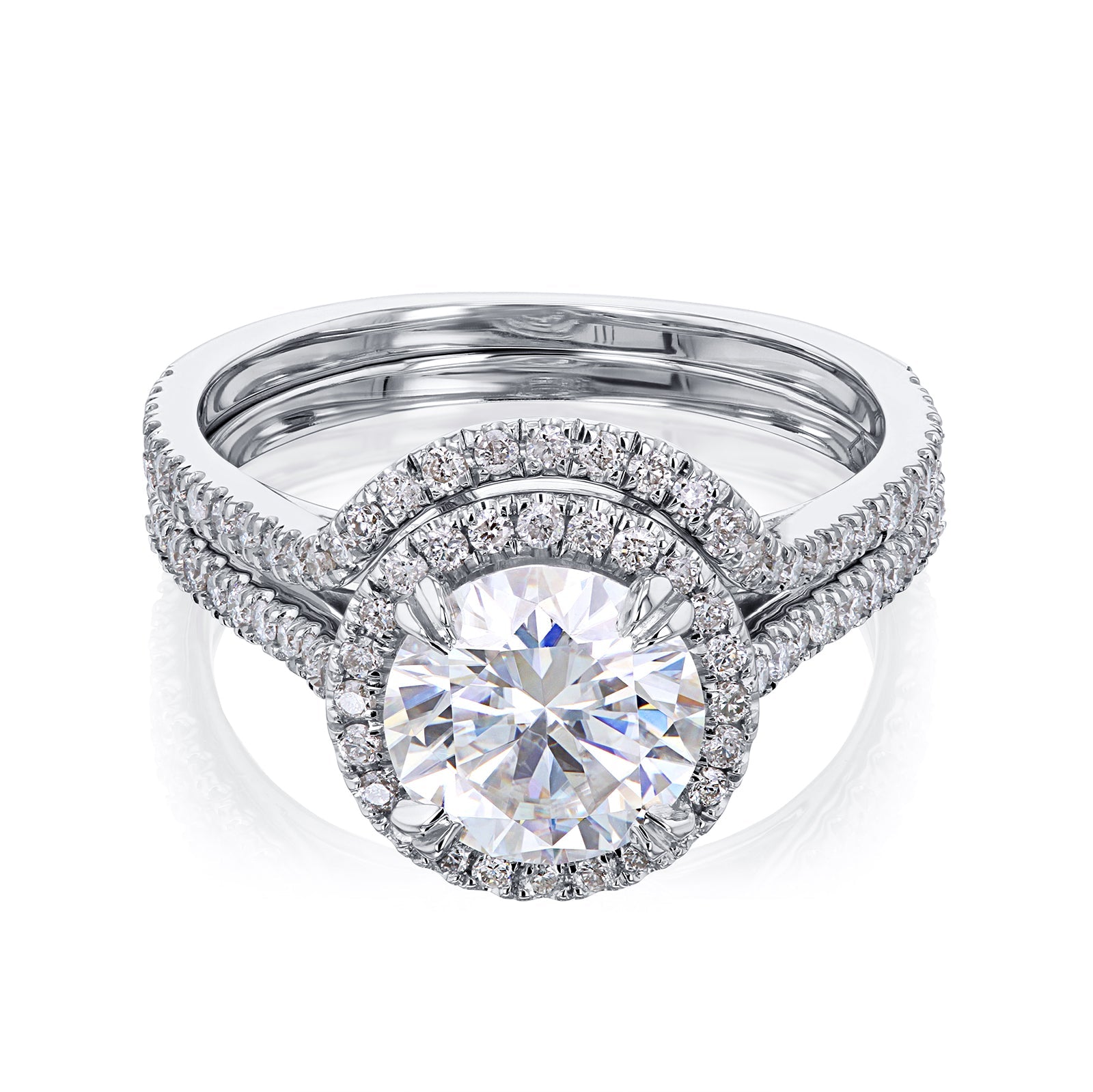 Kobelli Moissanite & Natural Diamond Round Halo Ring and Contoured