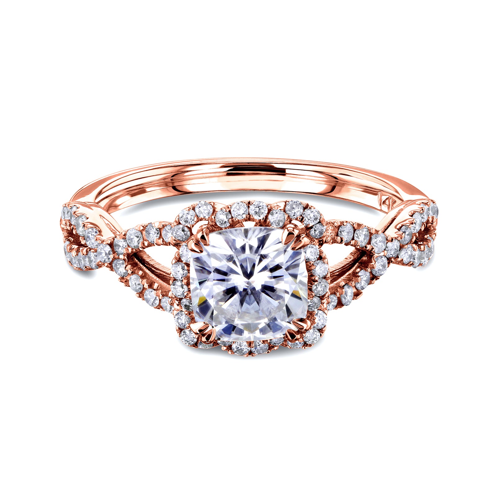 1.4 Carat Moissanite Floral Halo Braid Cushion Dana Ring