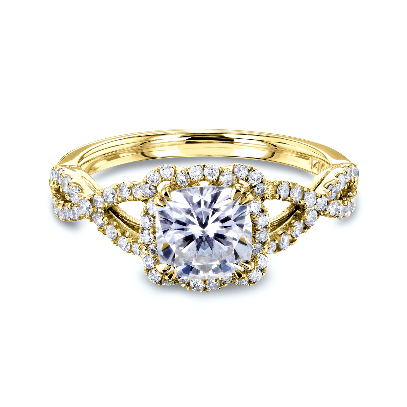 1.4 Carat Moissanite Floral Halo Braid Cushion Dana Ring