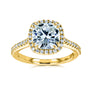 cushion halo engagement ring in yellow gold