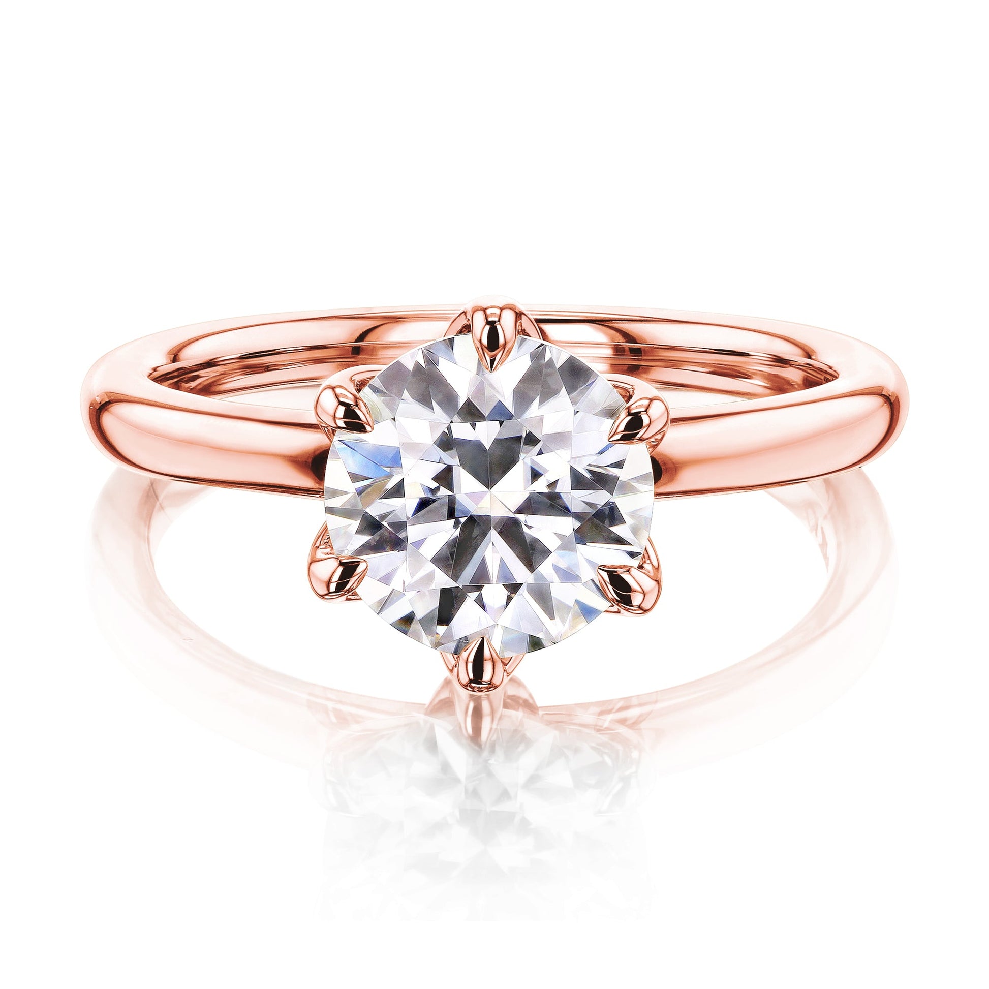 Kobelli 6-Prong Solitaire Plain Solid Gold Band Floating Tulip Setting Engagement Ring