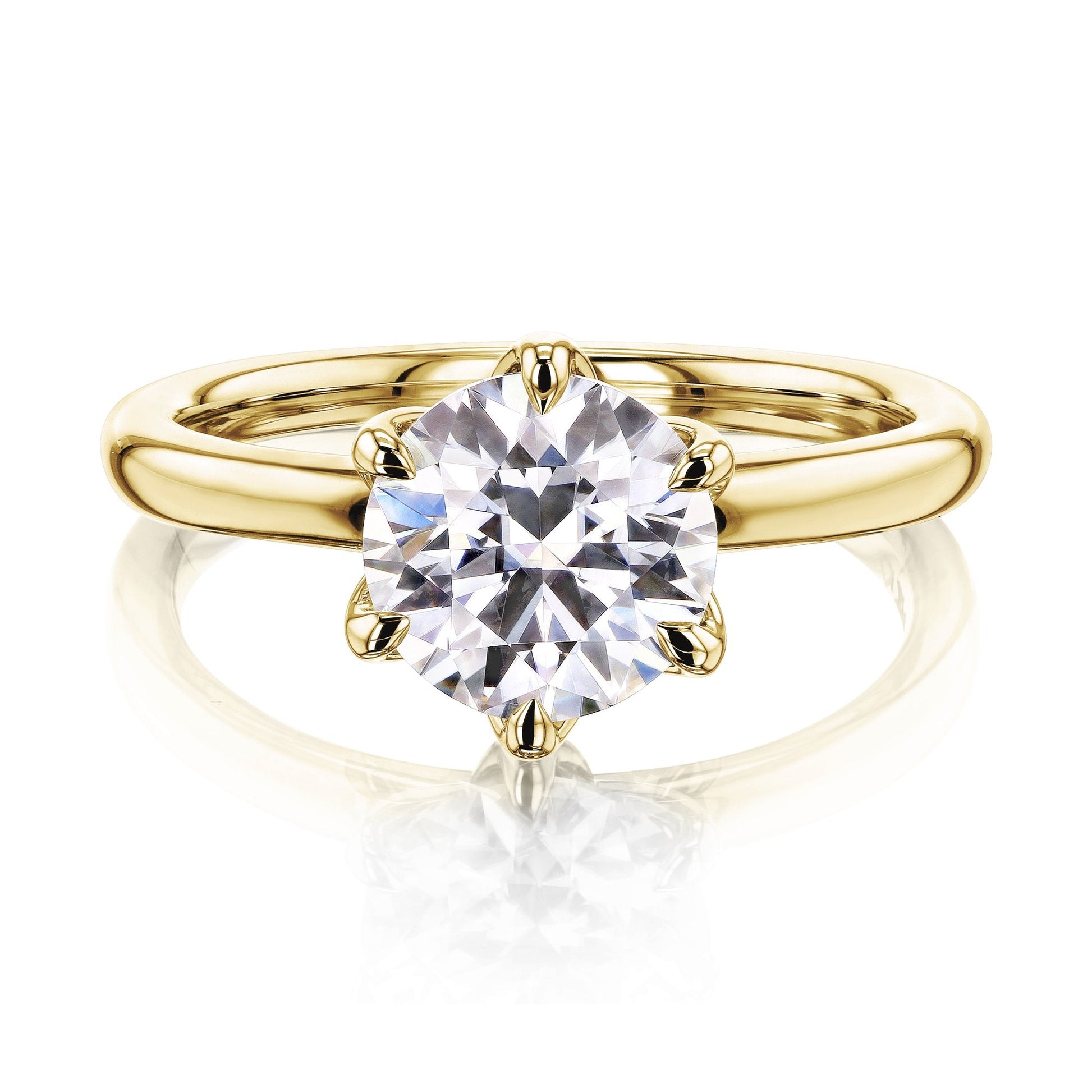 Kobelli 6-Prong Solitaire Plain Solid Gold Band Floating Tulip Setting Engagement Ring
