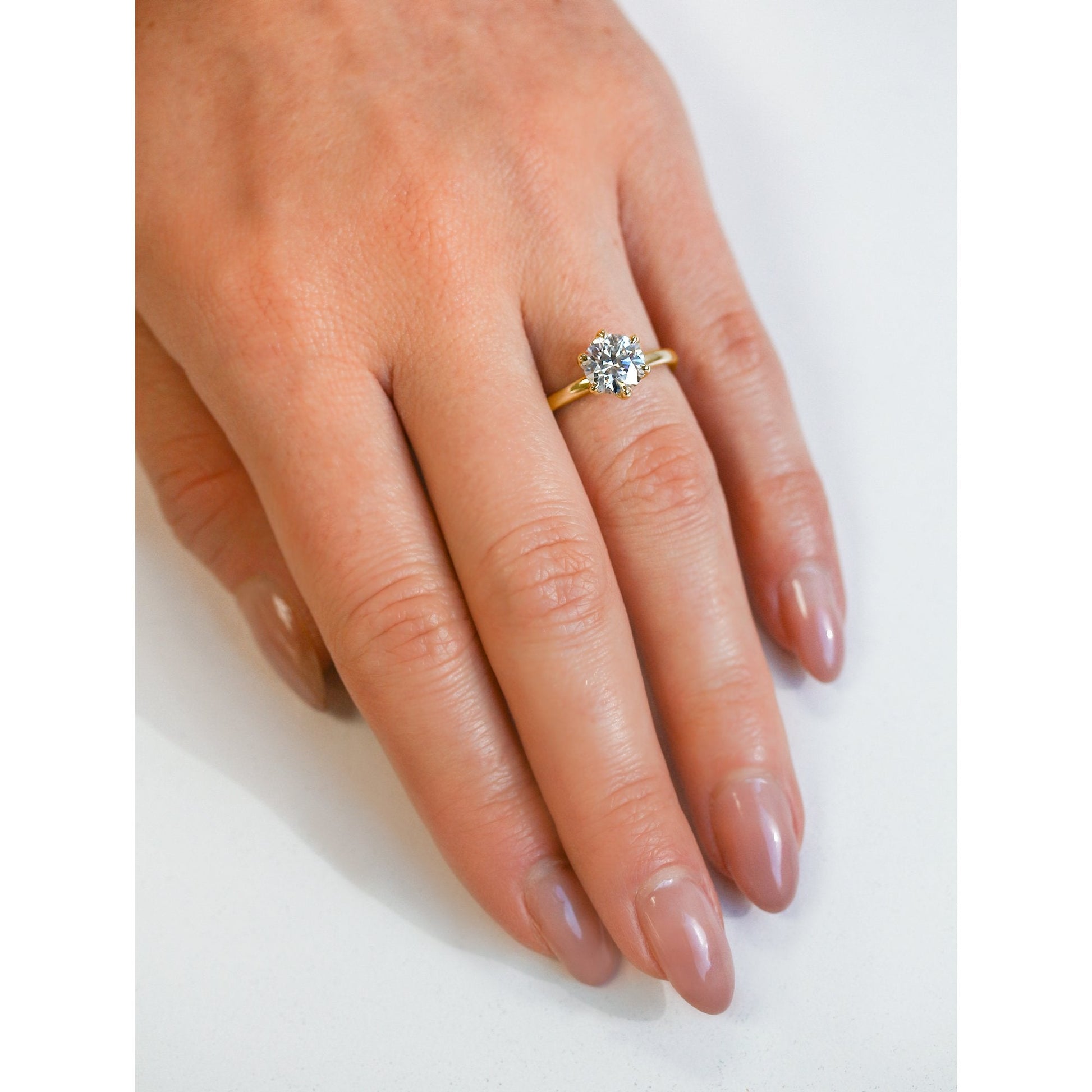 Kobelli 6-Prong Solitaire Plain Solid Gold Band Floating Tulip Setting Engagement Ring