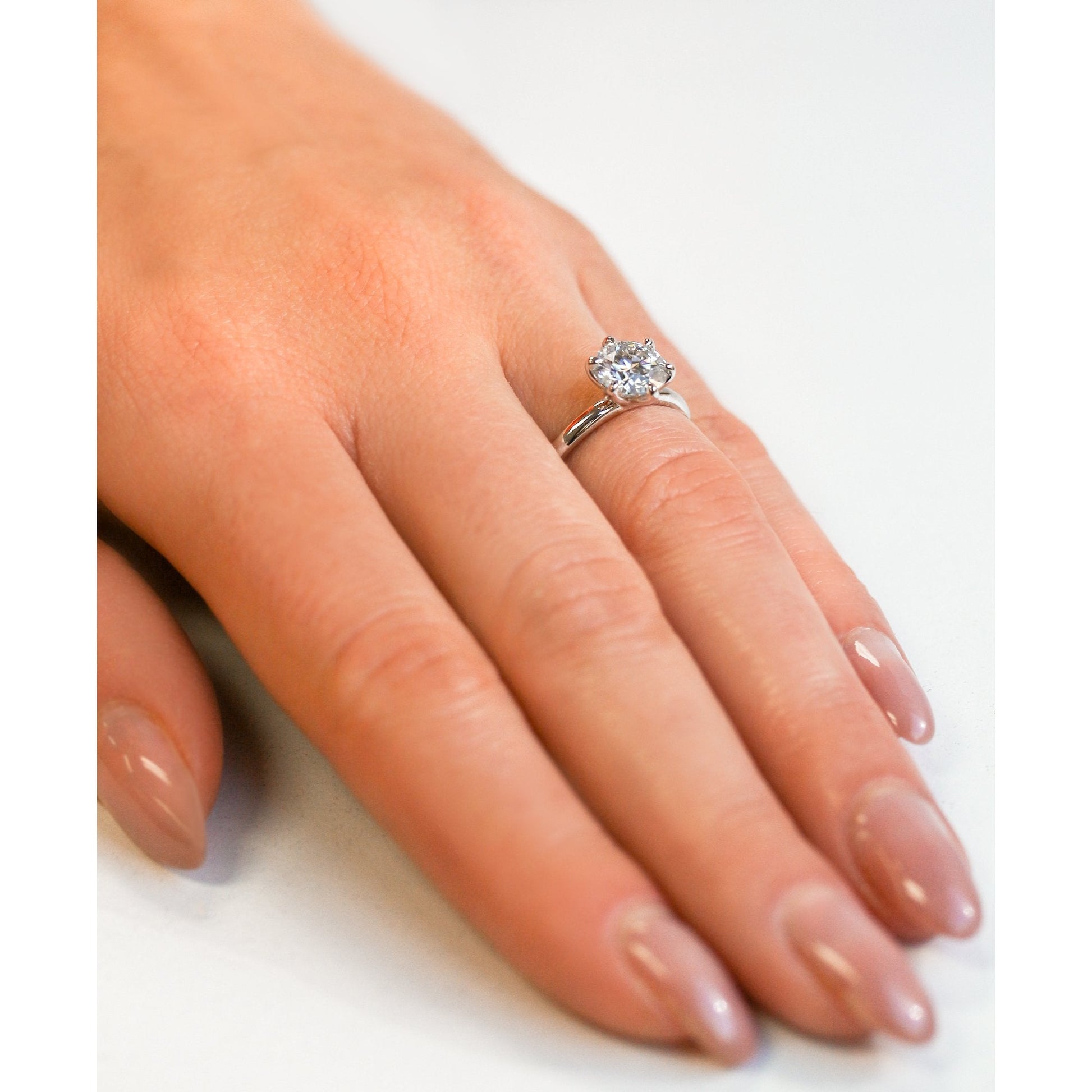 Kobelli 6-Prong Solitaire Plain Solid Gold Band Floating Tulip Setting Engagement Ring