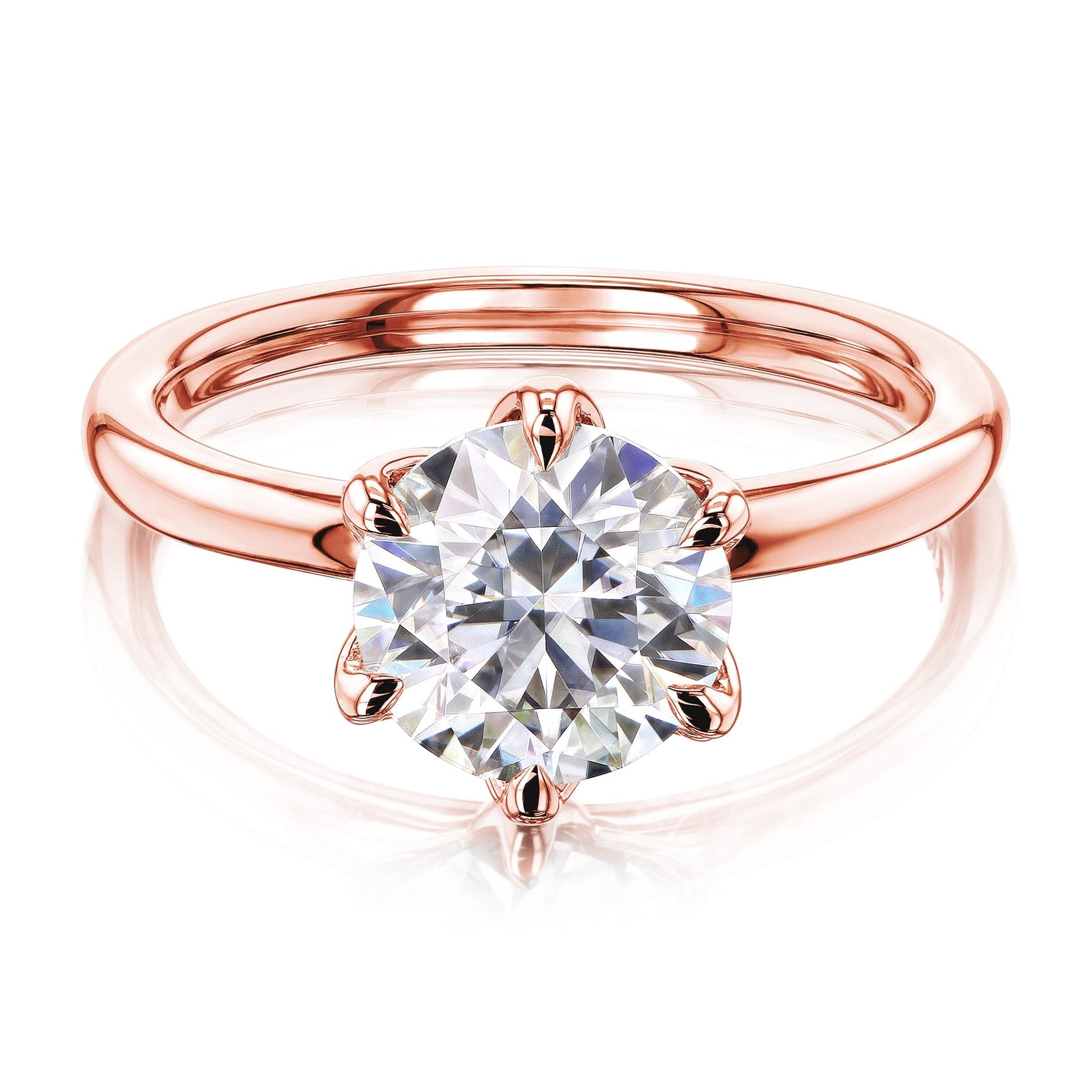 Kobelli 6-Prong Solitaire Plain Solid Gold Band Floating Tulip Setting Engagement Ring