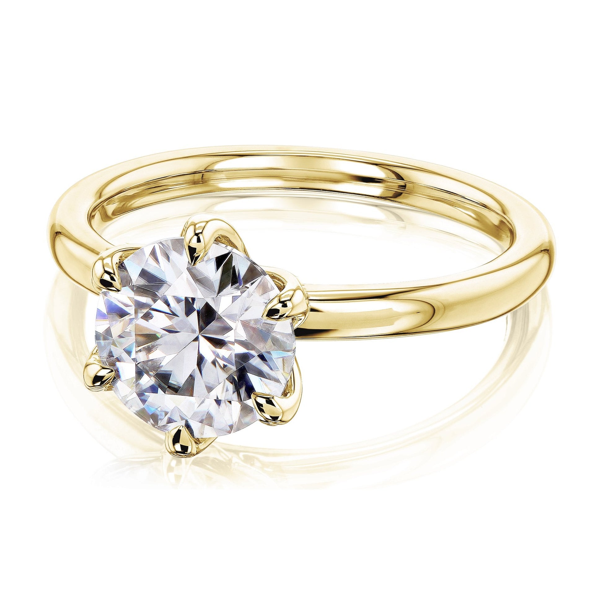 Kobelli 6-Prong Solitaire Plain Solid Gold Band Floating Tulip Setting Engagement Ring