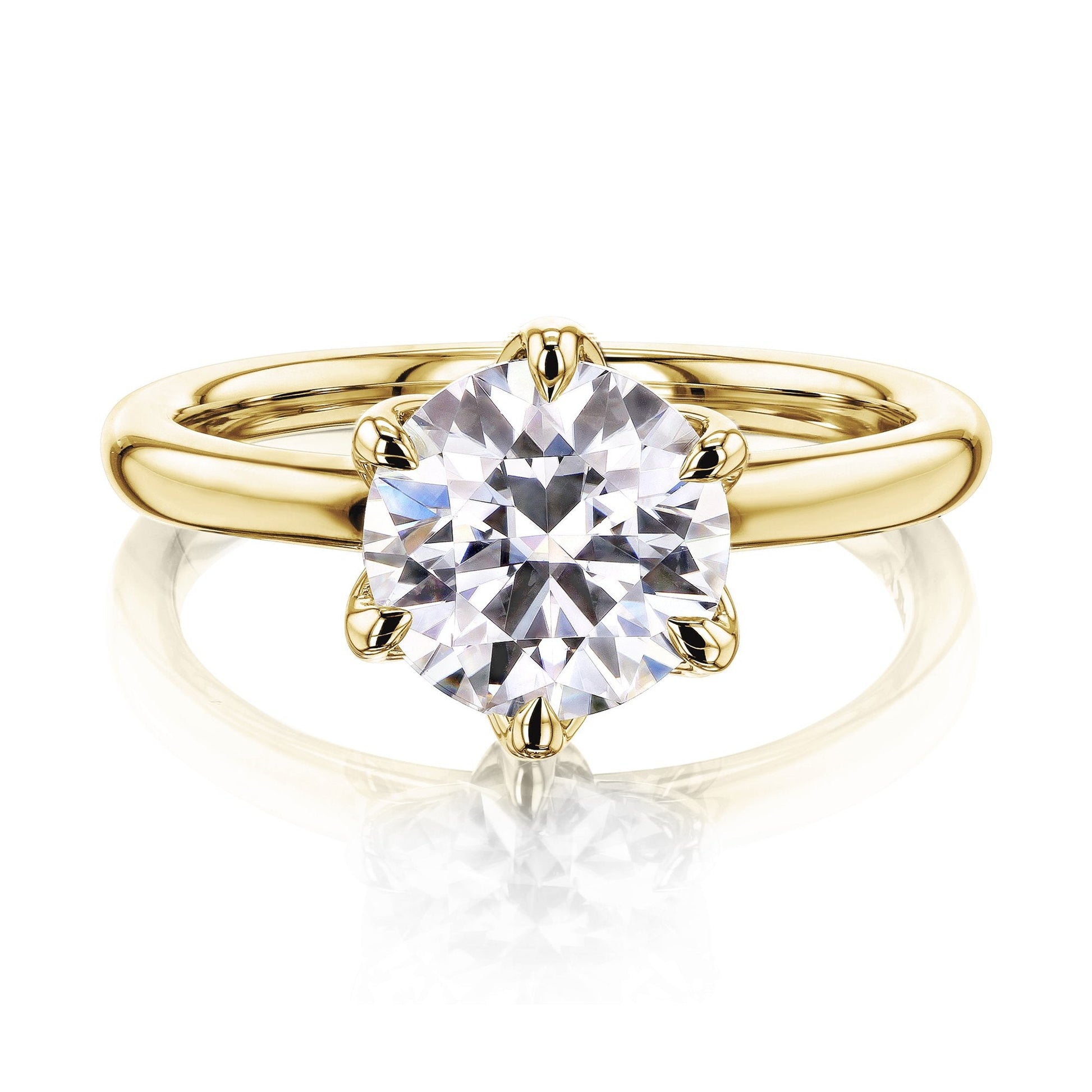 Kobelli 6-Prong Solitaire Plain Solid Gold Band Floating Tulip Setting Engagement Ring