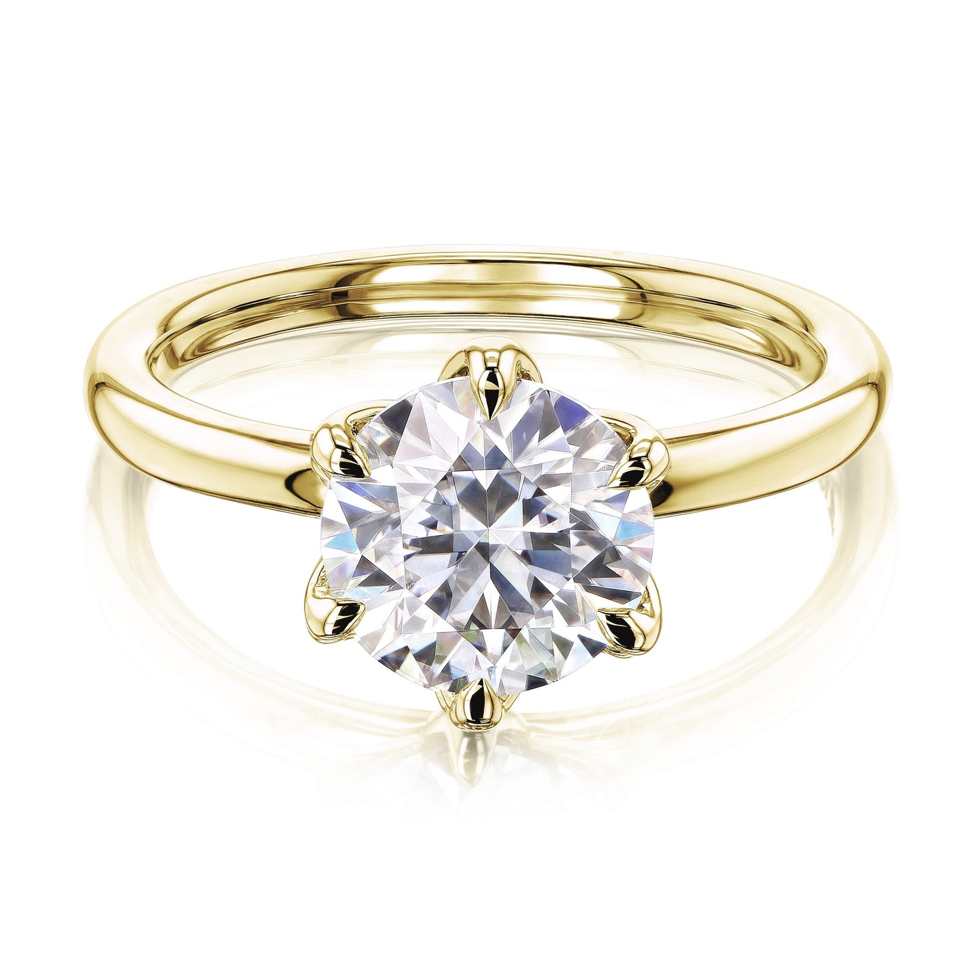 Kobelli 6-Prong Solitaire Plain Solid Gold Band Floating Tulip Setting Engagement Ring