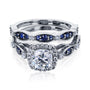 Cushion Halo Sapphire Eyelet Bridal Set
