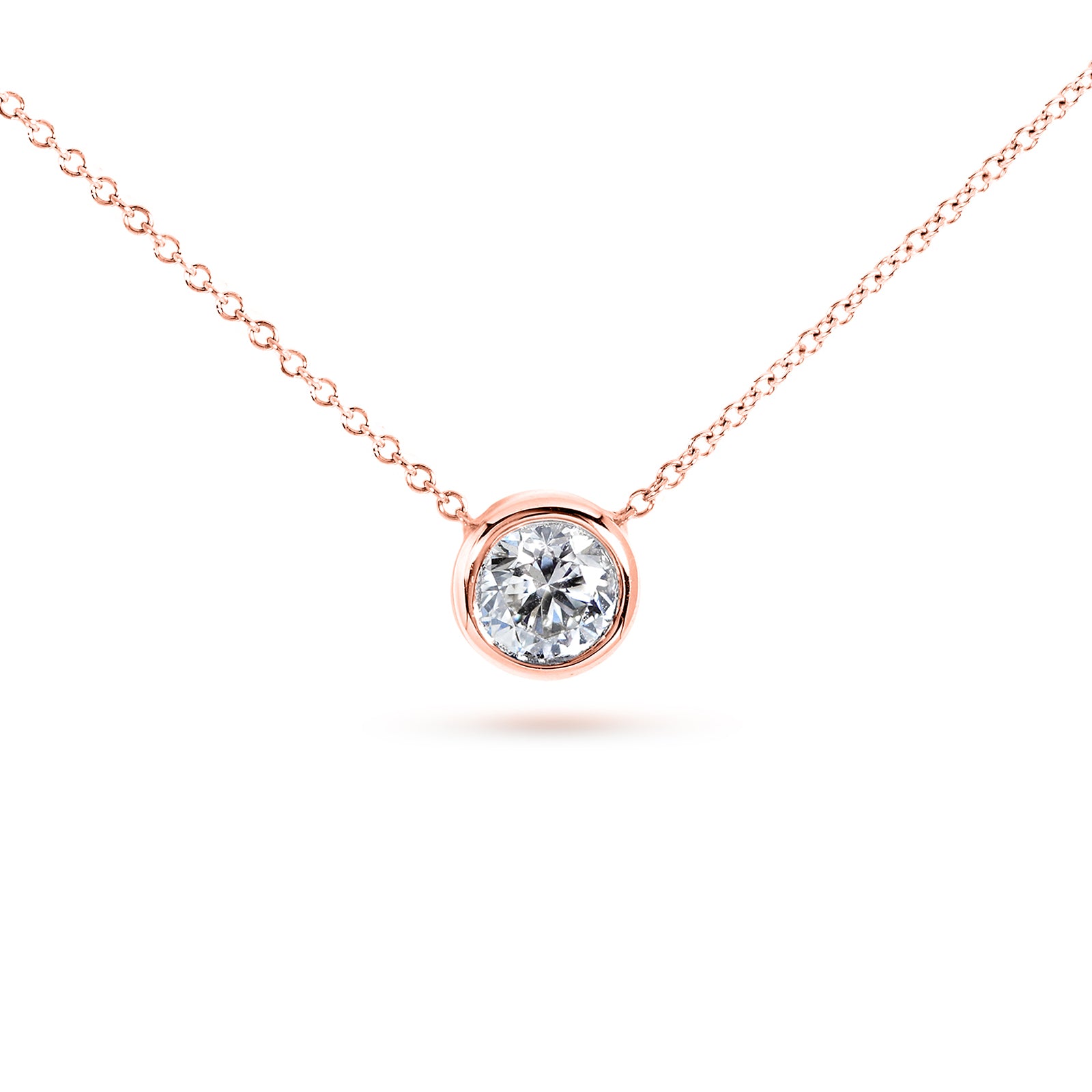 round bezel solitaire necklace in rose gold