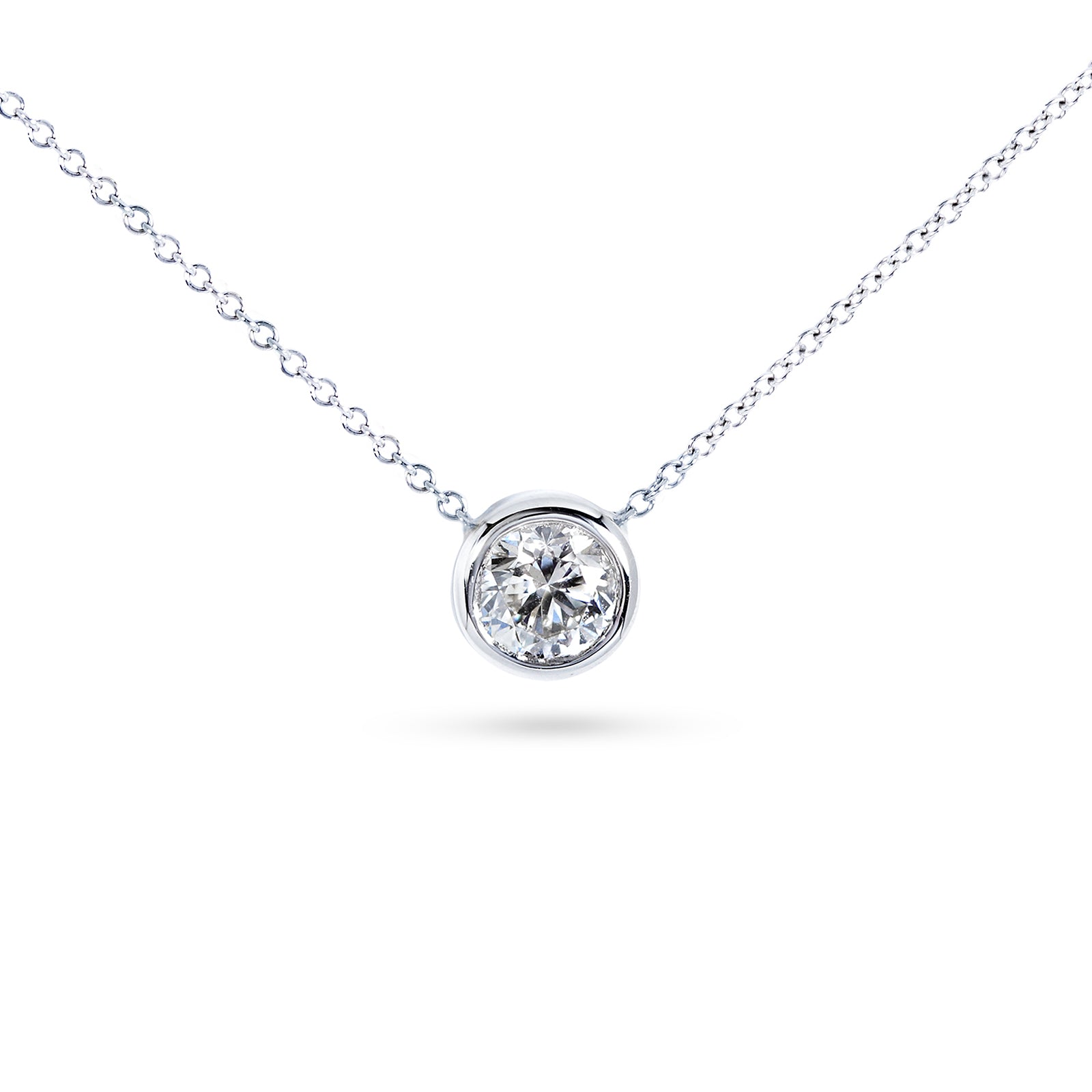 round bezel solitaire necklace in white gold