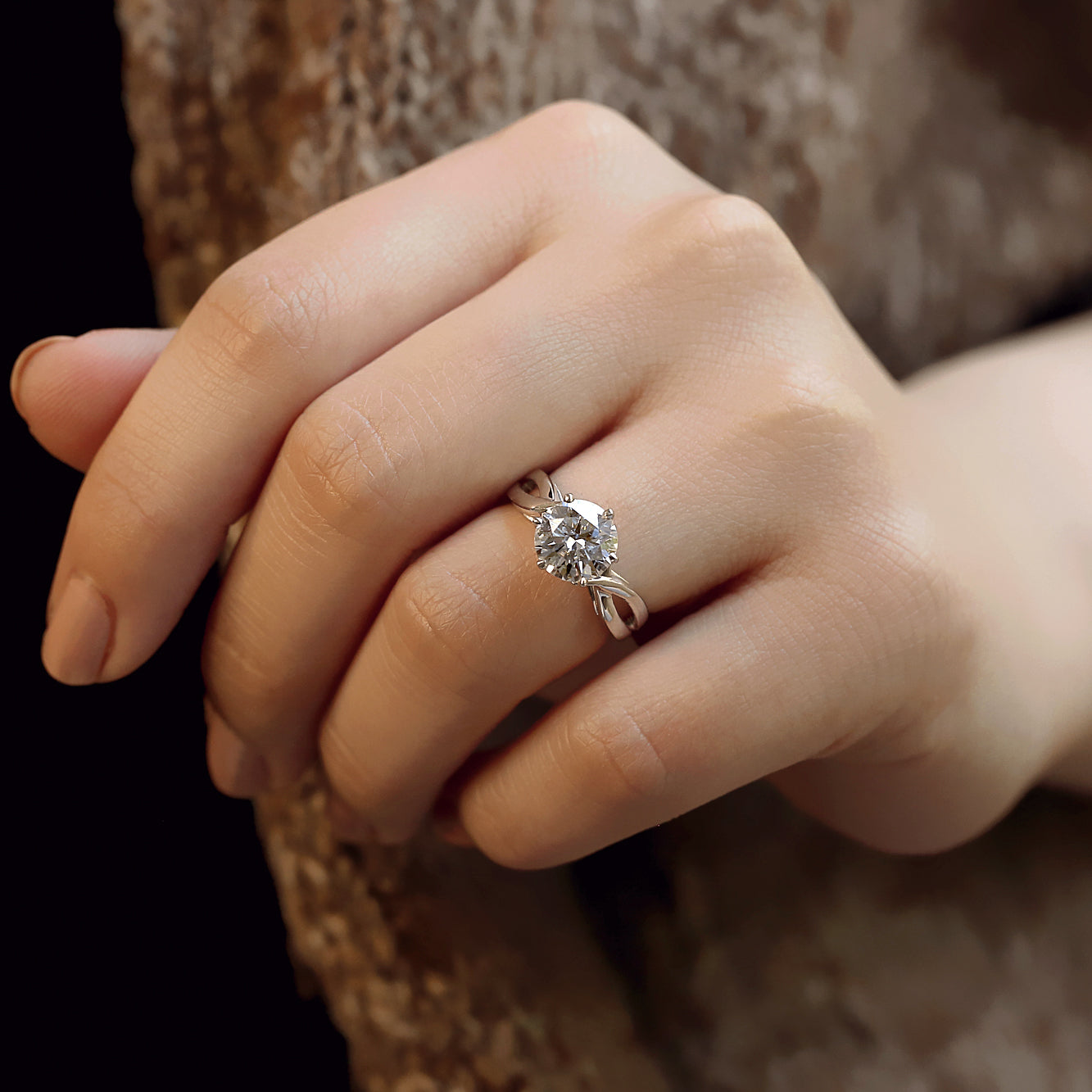 1.9 Carat Moissanite Crossover Solitaire Ring