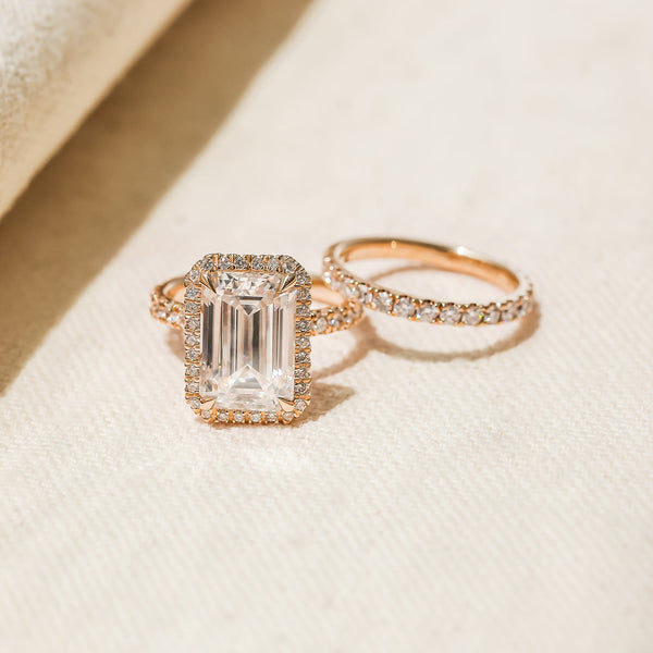 Kobelli Grown Emerald-Cut All-Diamond Sustainable Gold Bridal Set