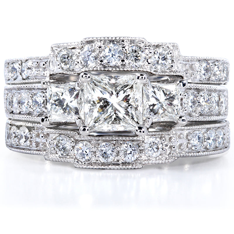 1-7/8ct.tw Natural Princess Diamonds 3-Stone Vintage Fashion Bridal Stack