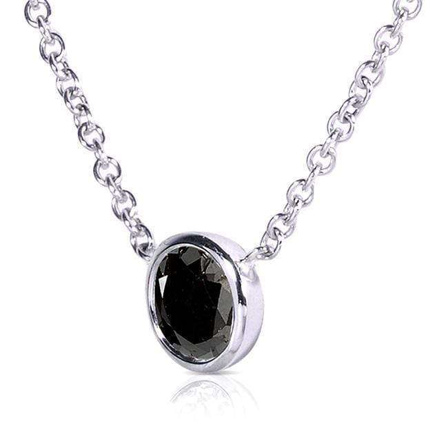 Kobelli Black Diamond 1/2 Carat Solitaire Bezel Necklace in 14K White Gold (16" Chain) 61716R-50BK-W