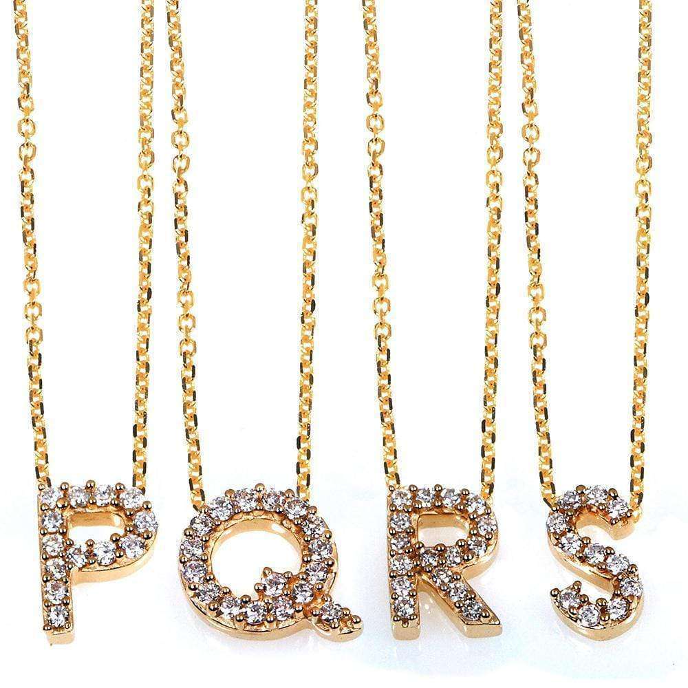 Kobelli Small A-Z Letter Diamond Pendant Gold