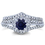 Kobelli Sapphire and 1/2ct TDW Diamond Star Halo Bridal Set 14k White Gold (2 Piece Set)