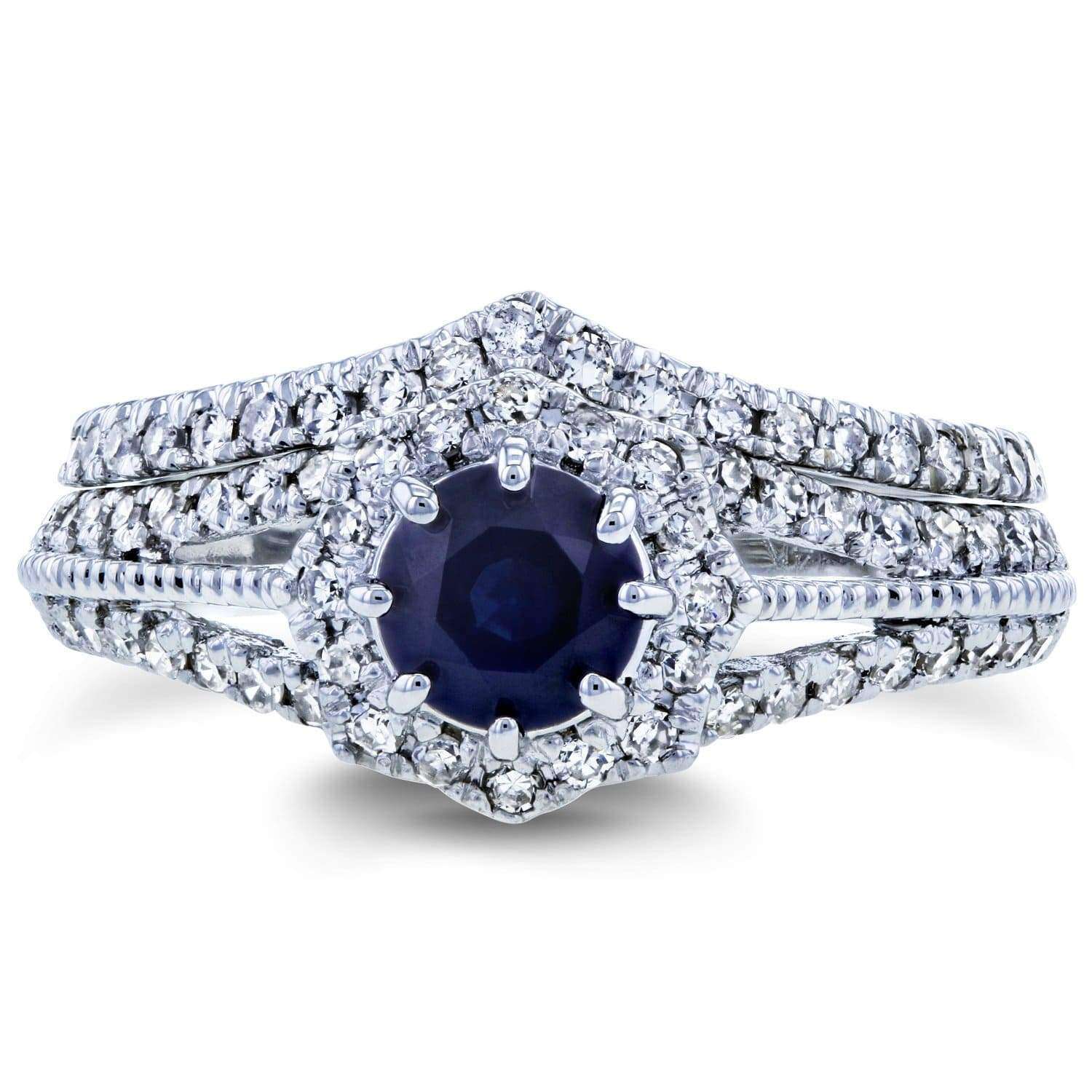 Kobelli Sapphire and 1/2ct TDW Diamond Star Halo Bridal Set 14k White Gold (2 Piece Set)