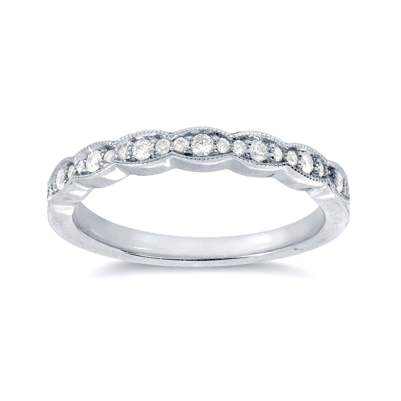 Kobelli Tri-Diamond Scalloped Pave Wavy Gold Wedding Band