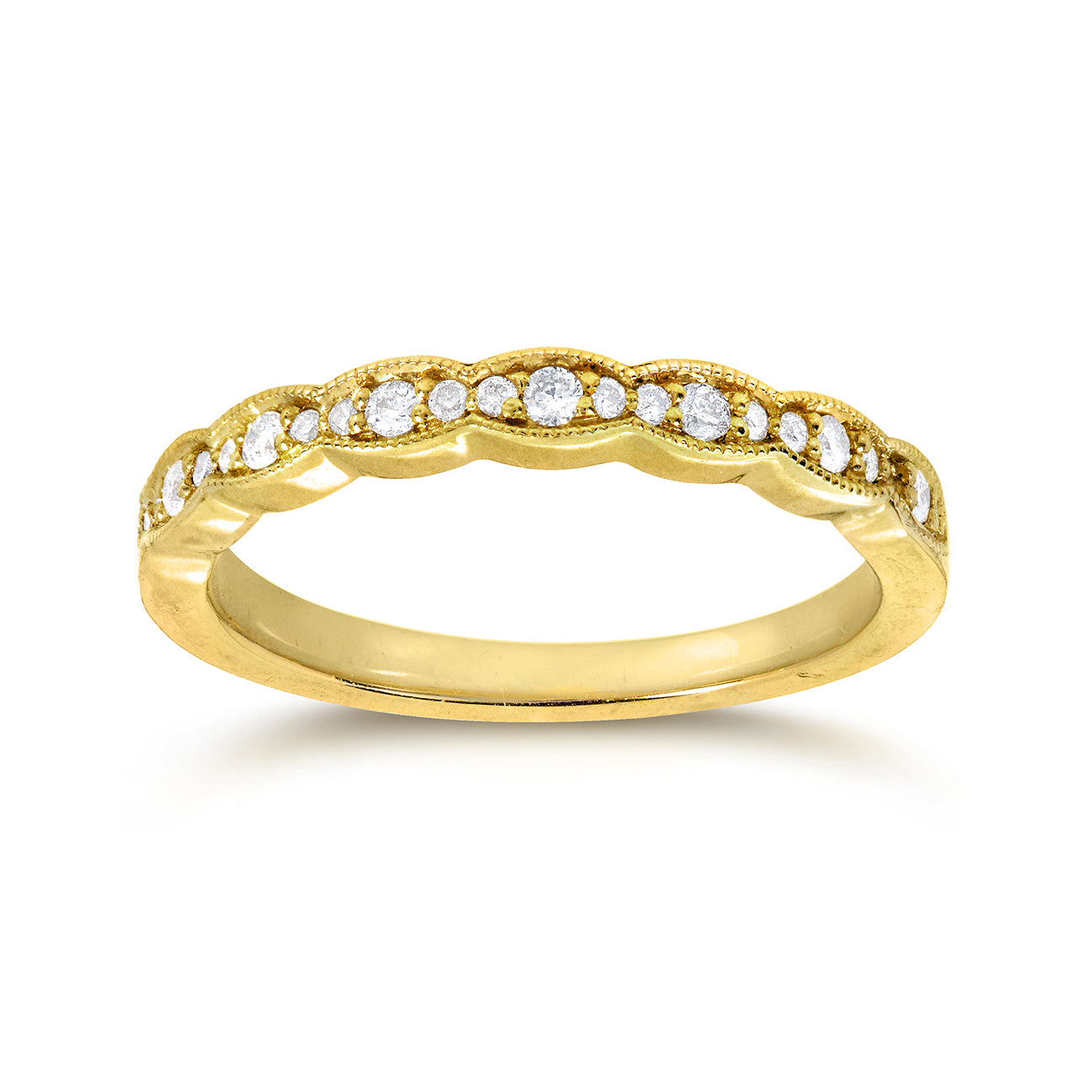 Kobelli Tri-Diamond Scalloped Pave Wavy Gold Wedding Band