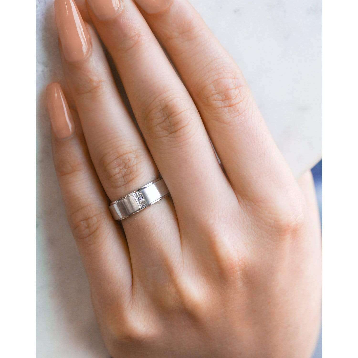 Kobelli Two-Stone Diamond Unisex Wedding Band 1/8 CTW in 14k White Gold