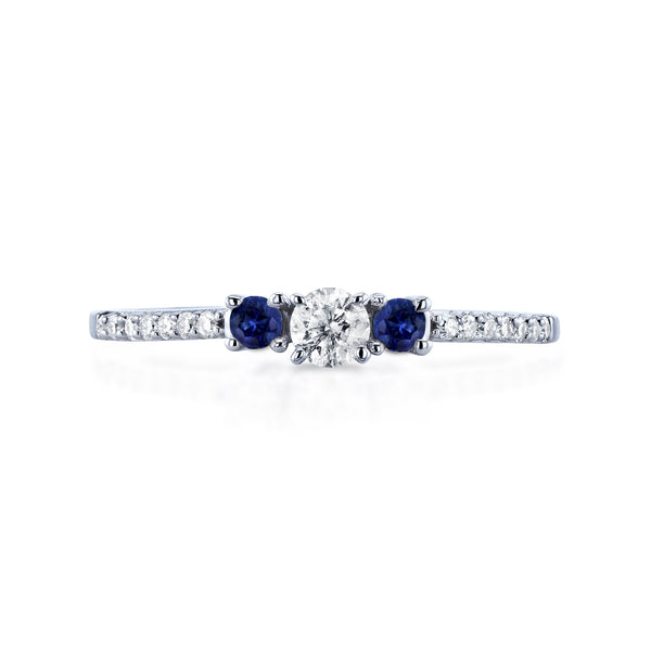 3-Stone Diamond & Sapphire Ring - 1/4ct.tw
