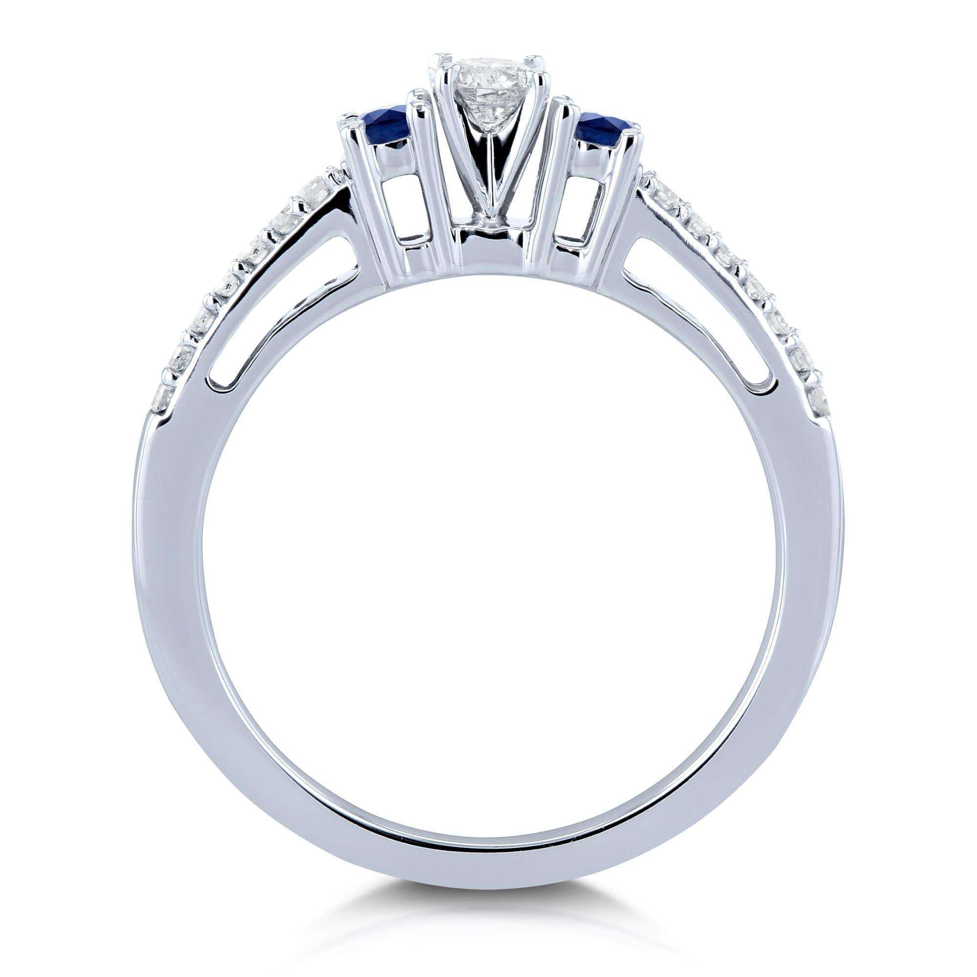 Kobelli Three Stone Round Diamond and Sapphire Engagement Ring 1/4 Carat TW in 10k White Gold