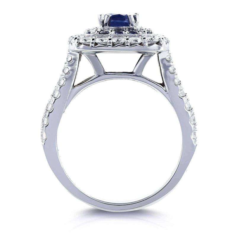 Kobelli Sapphire and Diamond Double Halo Ring 14k White Gold (1 7/8 CTW)