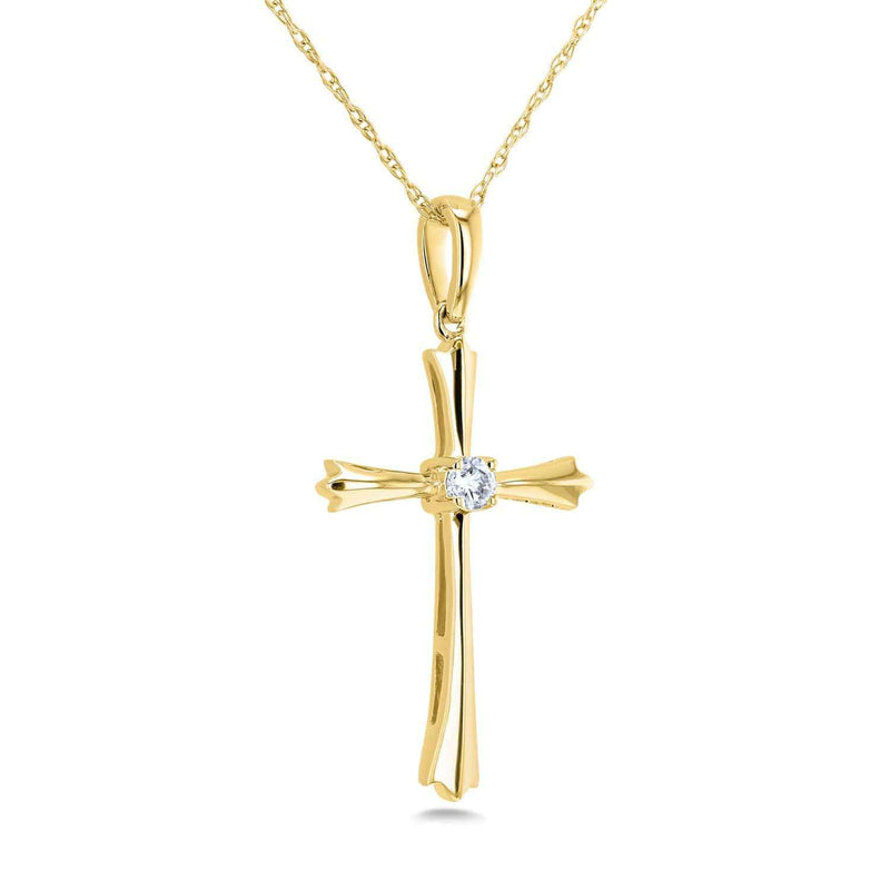 Kobelli Solitaire Diamond Cross Pendant Flared Arms in 10k Gold