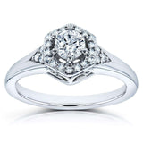 Kobelli Diamond Hexagon Halo Engagement Ring 1/2ct TDW in 10k White Gold
