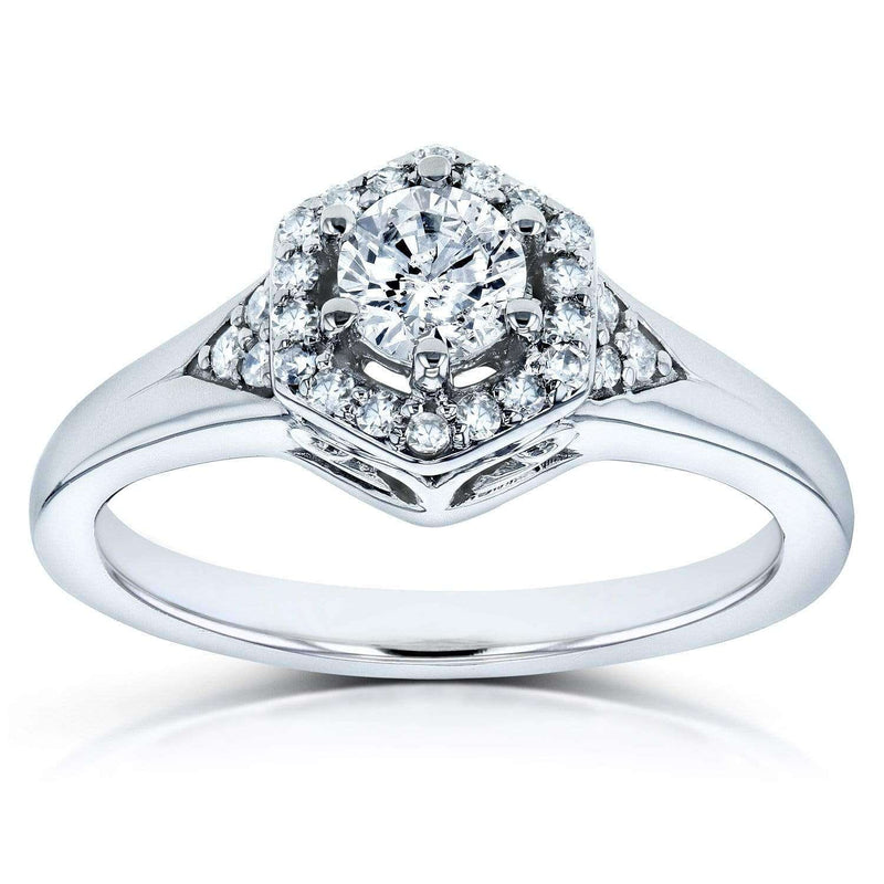 Kobelli Diamond Hexagon Halo Engagement Ring 1/2ct TDW in 10k White Gold