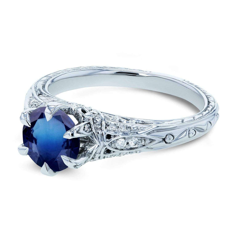 Kobelli Sapphire and Diamond 6-Prong Antique Engagement Ring 1 1/6 CTW 14k White Gold