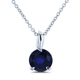 Kobelli Round Blue Sapphire Pendant and Chain Solitaire Necklace in 14k White Gold 62395RBS