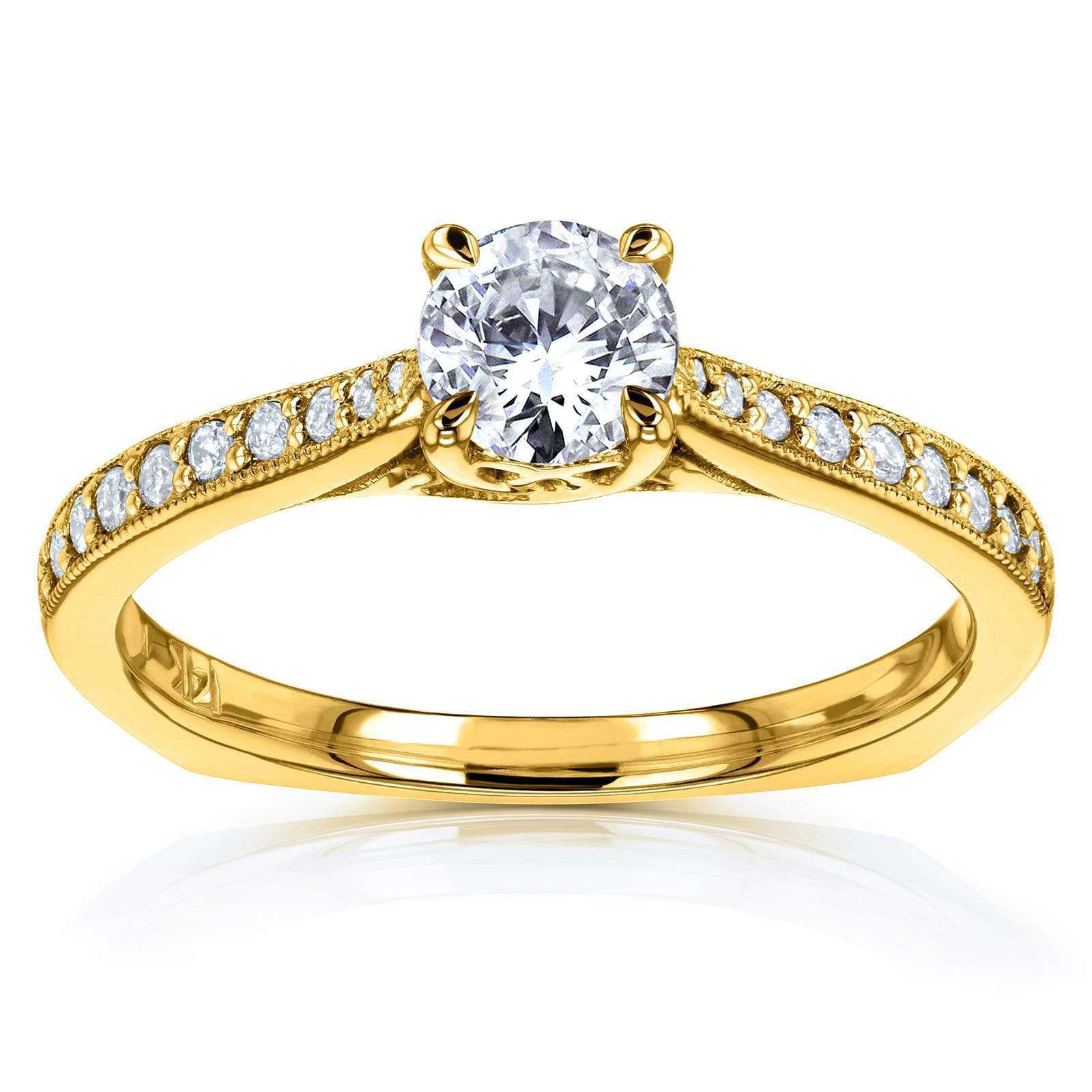 Kobelli Round Diamond Square Shank Trellis Engagement Ring 5/8 CTW 14k Yellow Gold (HI, I1-I2)
