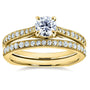 Kobelli Round Diamond Square European Shank Vintage Trellis 2 Piece Bridal Set 7/8 CTW 14k Yellow Gold
