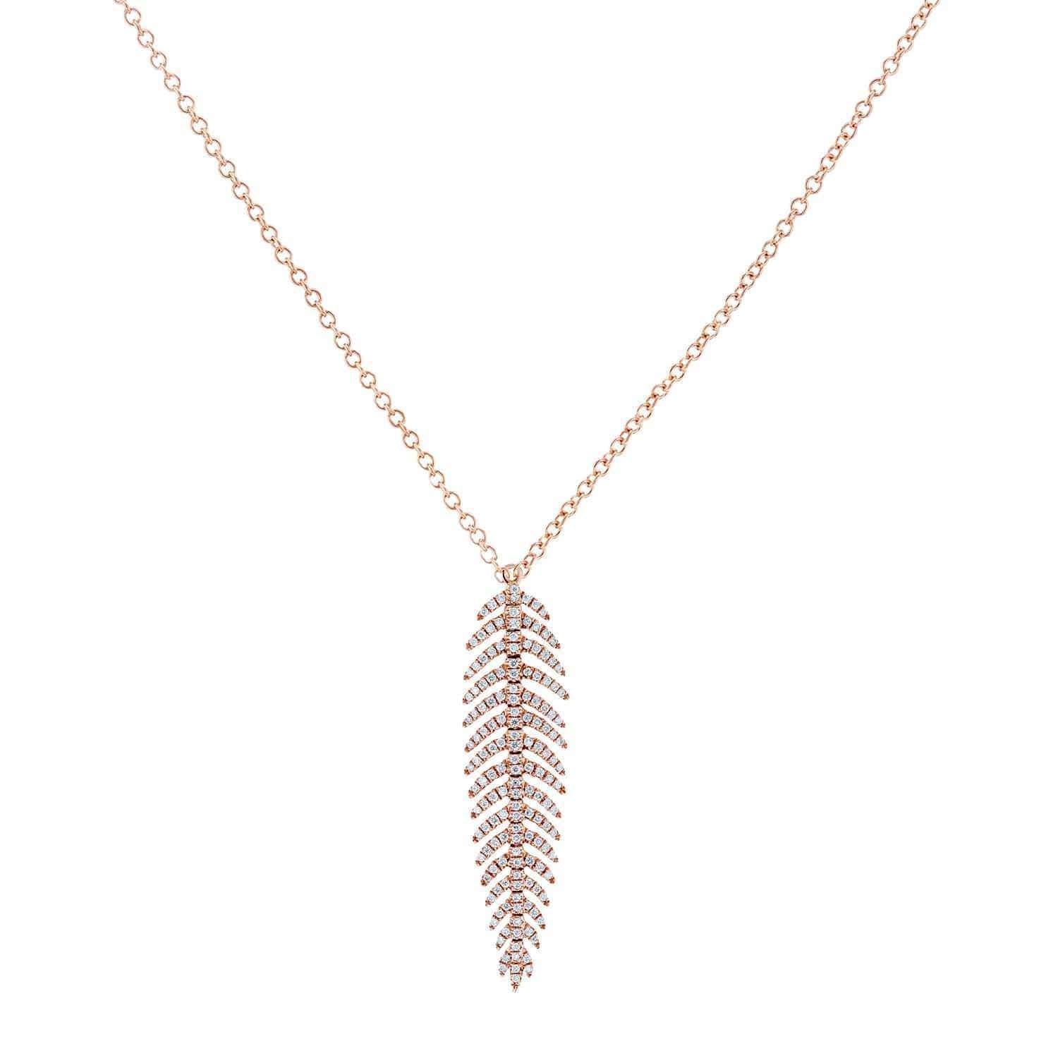 Kobelli Diamond Dangle Feather Necklace 2/5 CTW 14k Rose Gold 62457V-R