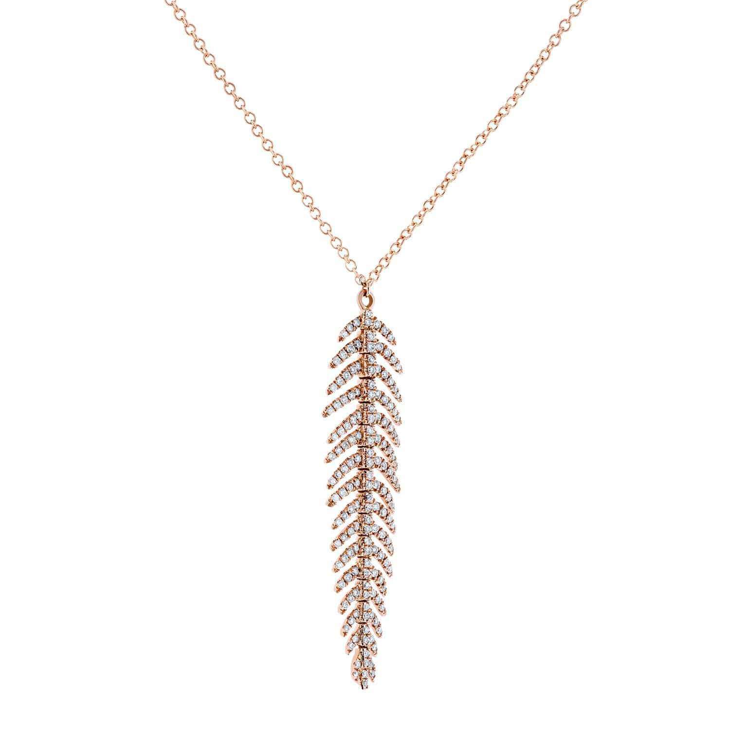 Kobelli Diamond Dangle Feather Necklace 2/5 CTW 14k Rose Gold 62457V-R