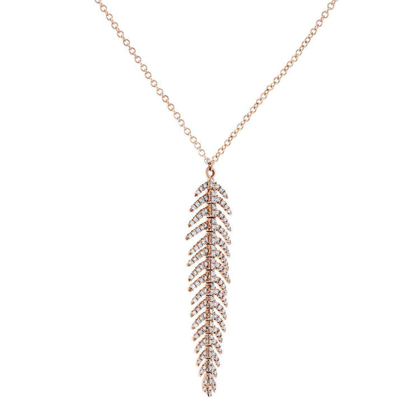Kobelli Diamond Dangle Feather Necklace 2/5 CTW 14k Rose Gold 62457V-R