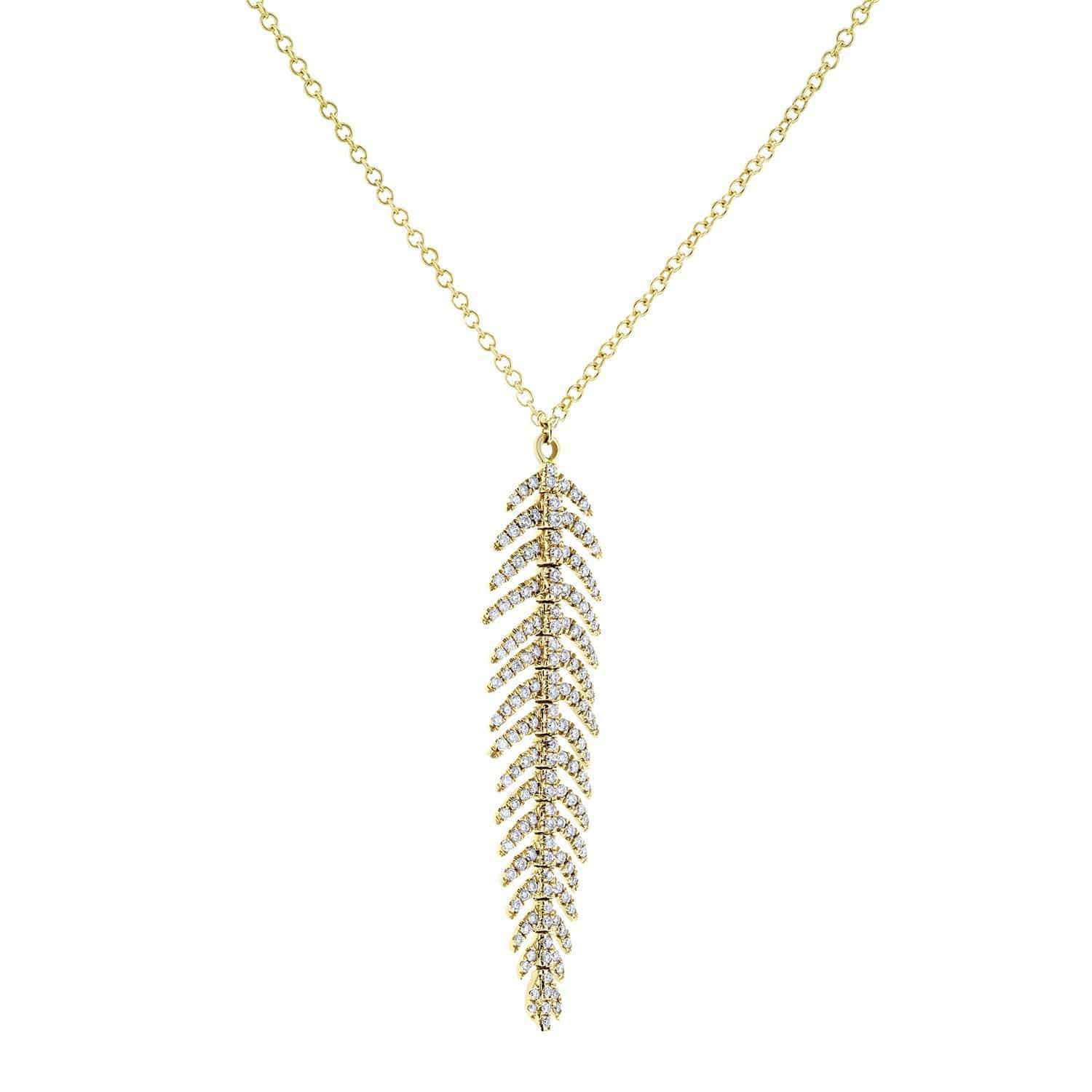 Kobelli Diamond Dangle Feather Necklace 2/5 CTW 14k Yellow Gold 62457V-Y