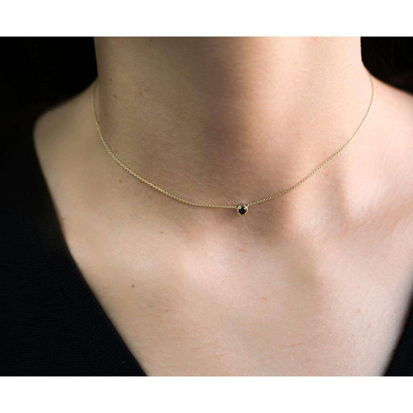 Kobelli Black Diamond Bezel Necklace 1/6 Carat, 14k Yellow Gold, Adjustable 13 14 15 Inch 62464RBK-Y