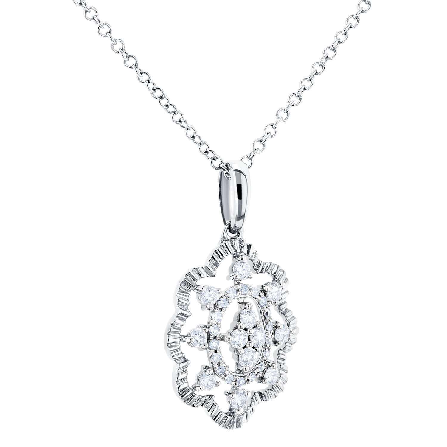 Kobelli Diamond Floral Pendant Necklace 1/4 CTW 10k White Gold, 18in Chain 62493