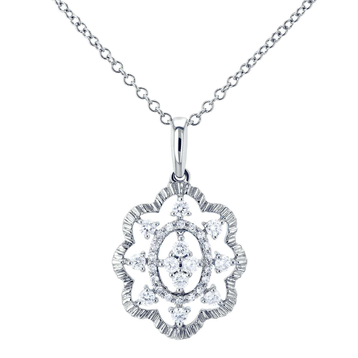 Kobelli Diamond Floral Pendant Necklace 1/4 CTW 10k White Gold, 18in Chain 62493